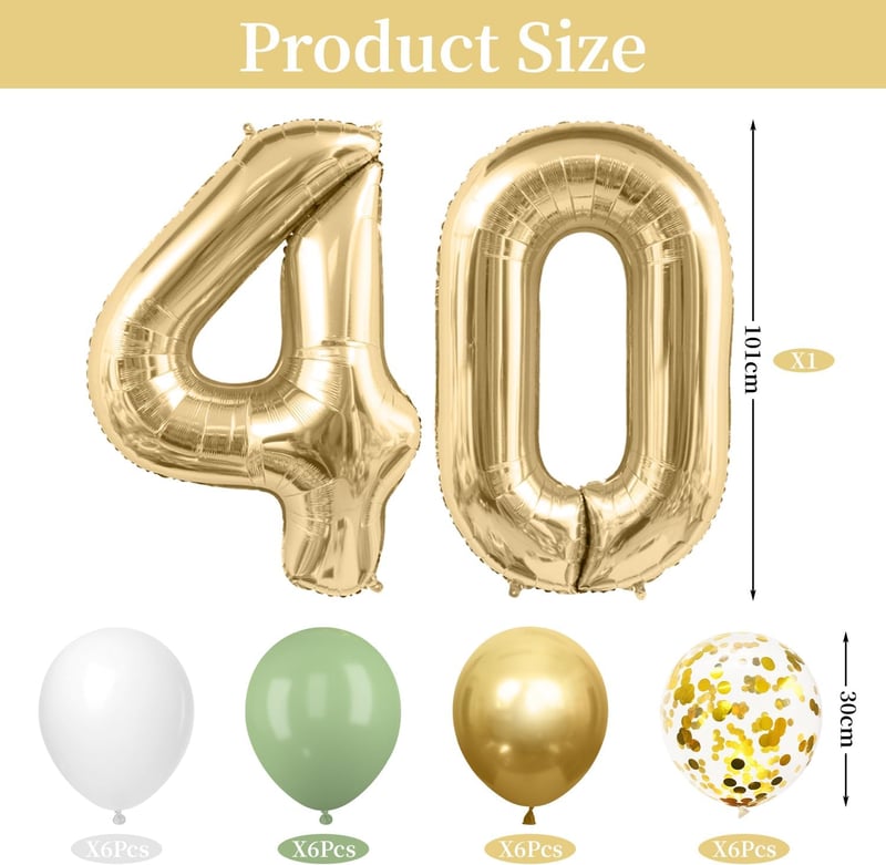 40. Geburtstag Deko-Sets in Salbeigrün und Gold für Männer und Frauen