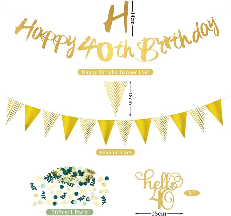 40. Geburtstag Deko-Sets in Salbeigrün und Gold für Männer und Frauen