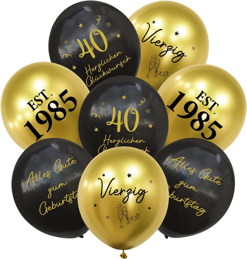 40. Geburtstag Luftballons Set in Schwarz und Gold – 24 Stück Deko für Männer und Frauen