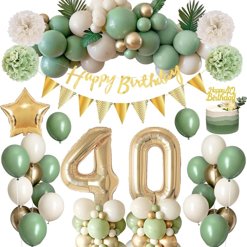 Avocado-Grüne & Goldene Dekoration für den 40. Geburtstag
