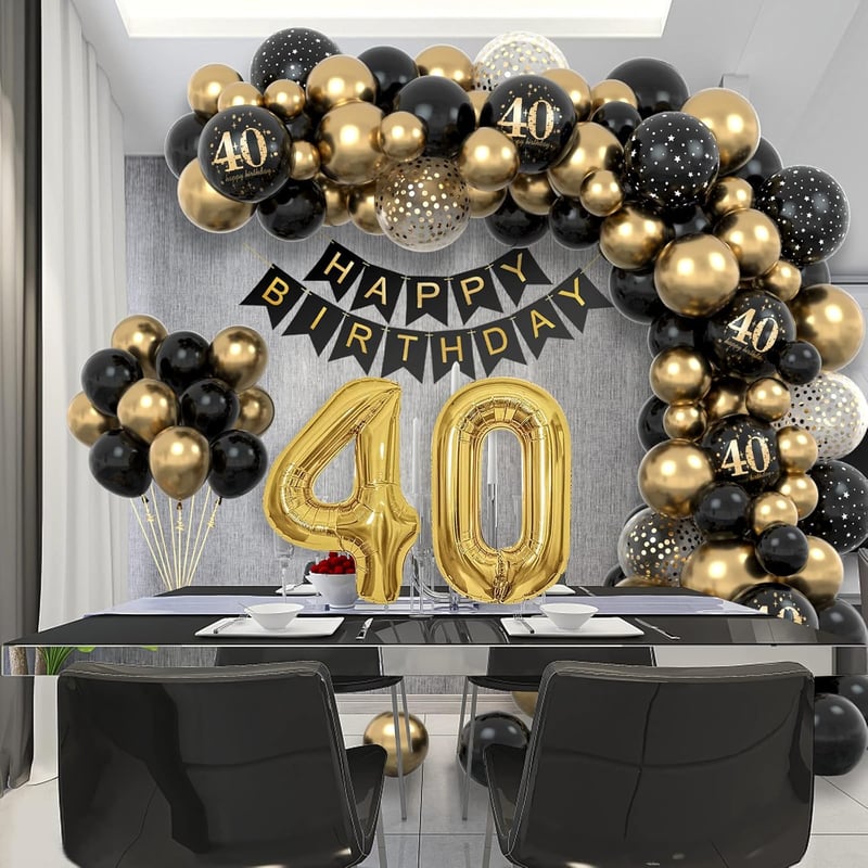 40. Geburtstag Deko - Girlande und Konfetti in Schwarz-Gold