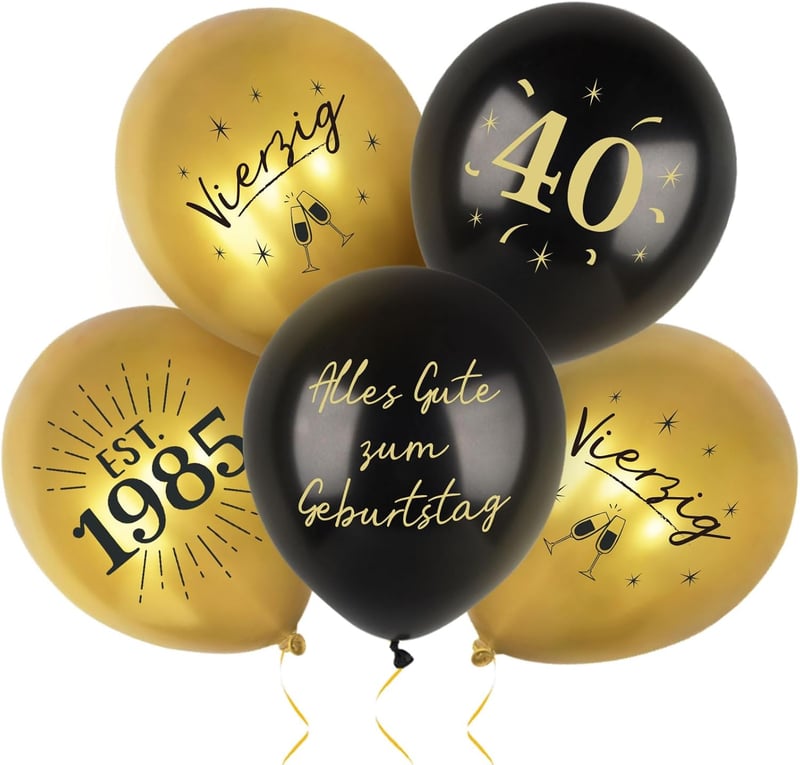 40. Geburtstag Dekorationset mit 24 Schwarz-Gold Luftballons für Männer und Frauen