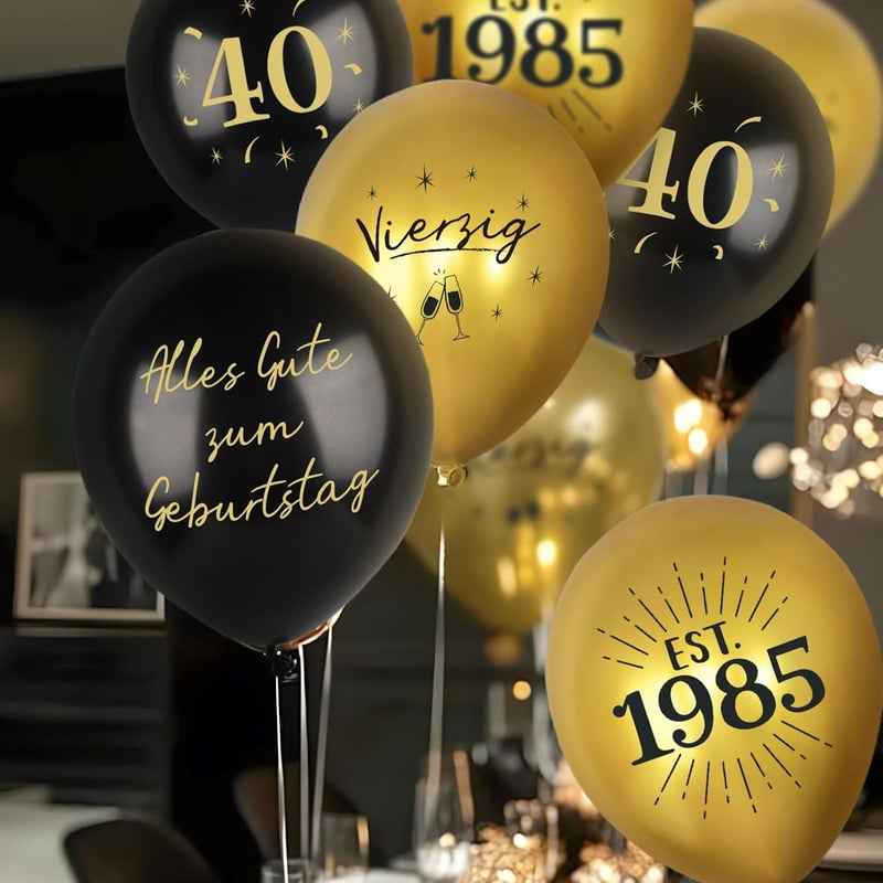 40. Geburtstag Dekorationset mit 24 Schwarz-Gold Luftballons für Männer und Frauen