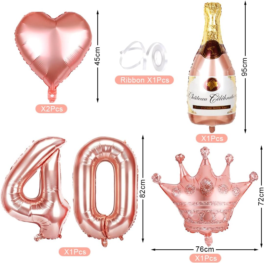 40. Geburtstag Dekorationen für Mädchen, roségold-schwarze Girlande und Ballons
