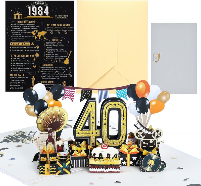 40. Geburtstag Pop-Up Karte für Männer und Frauen, 3D Grußkarte