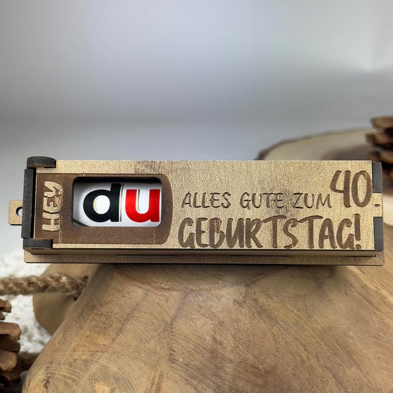 Geschenkbox zum 40. Geburtstag mit Duplo und Gravur für Erwachsene