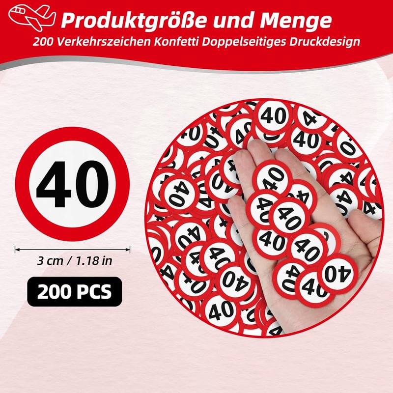 Konfetti Verkehrsschilder für 40. Geburtstag - 200 Stk. Tischdeko