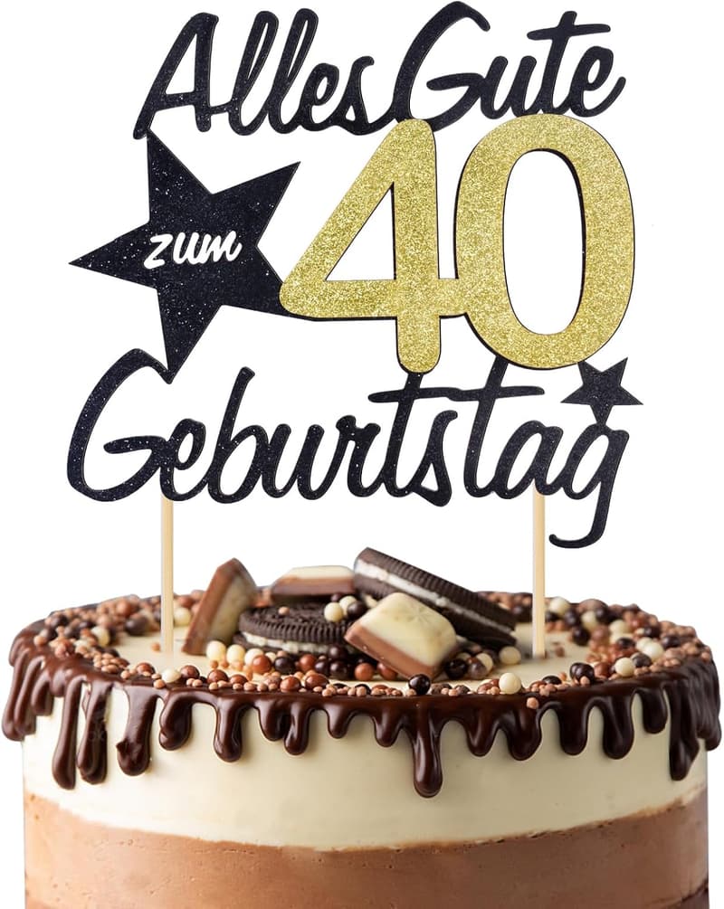 Kuchendeko zum 40. Geburtstag – Gold Schwarzer Cake Topper