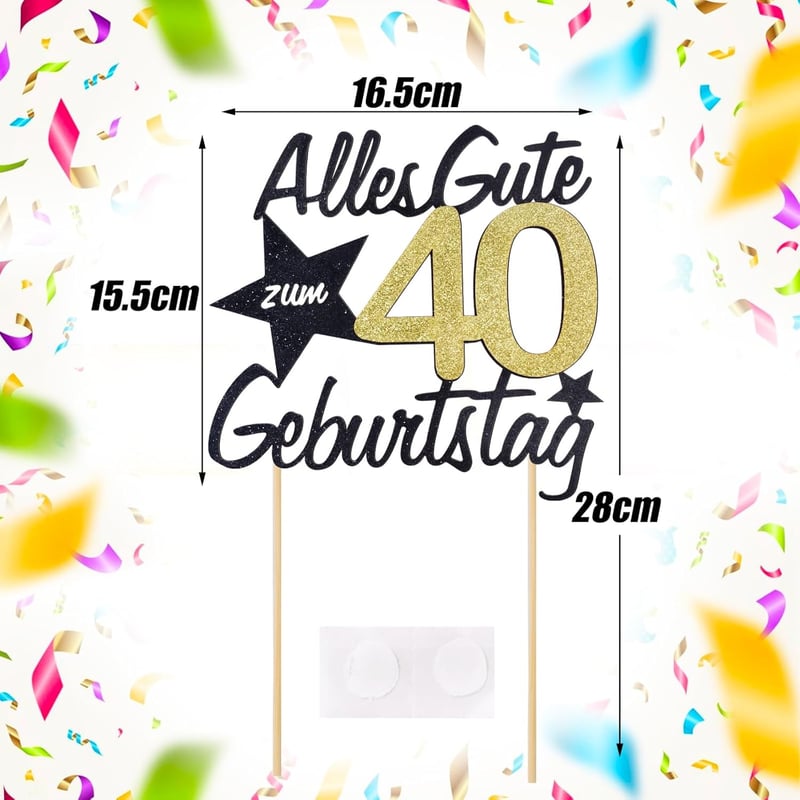 Kuchendeko zum 40. Geburtstag – Gold Schwarzer Cake Topper
