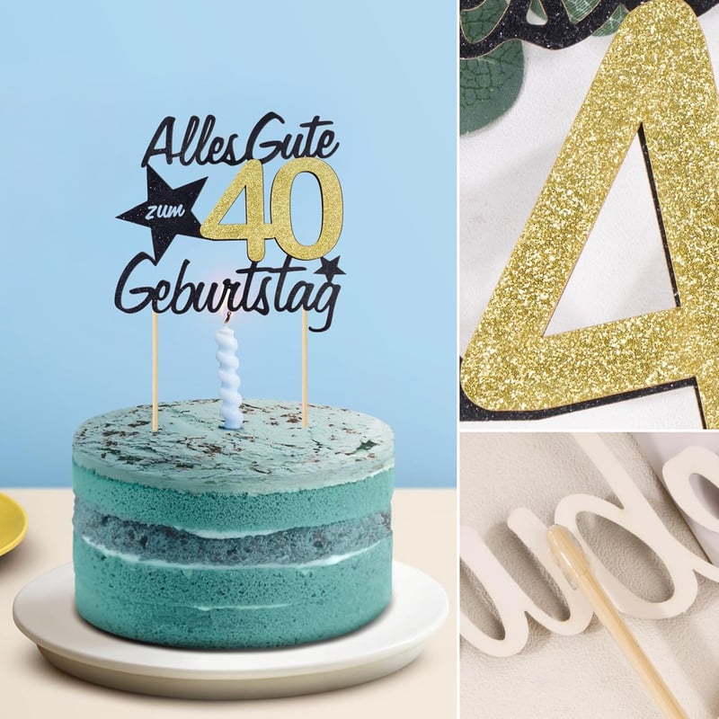 Kuchendeko zum 40. Geburtstag – Gold Schwarzer Cake Topper
