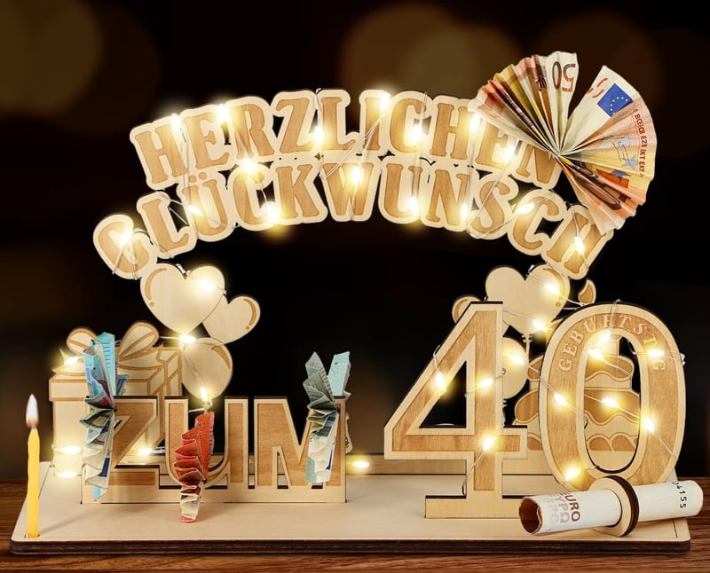 40. Geburtstag Holz Geldgeschenk mit LED für Paare
