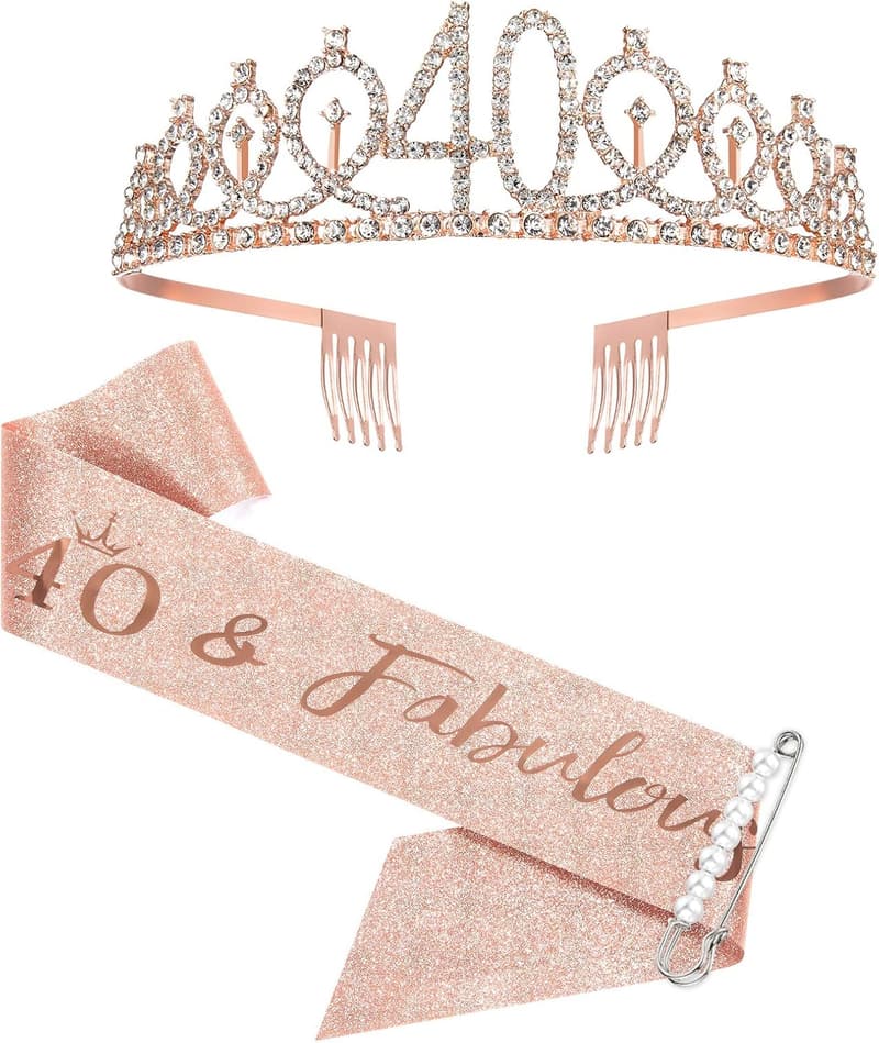 40. Geburtstag Schärpe und Tiara in Roségold für Frauen