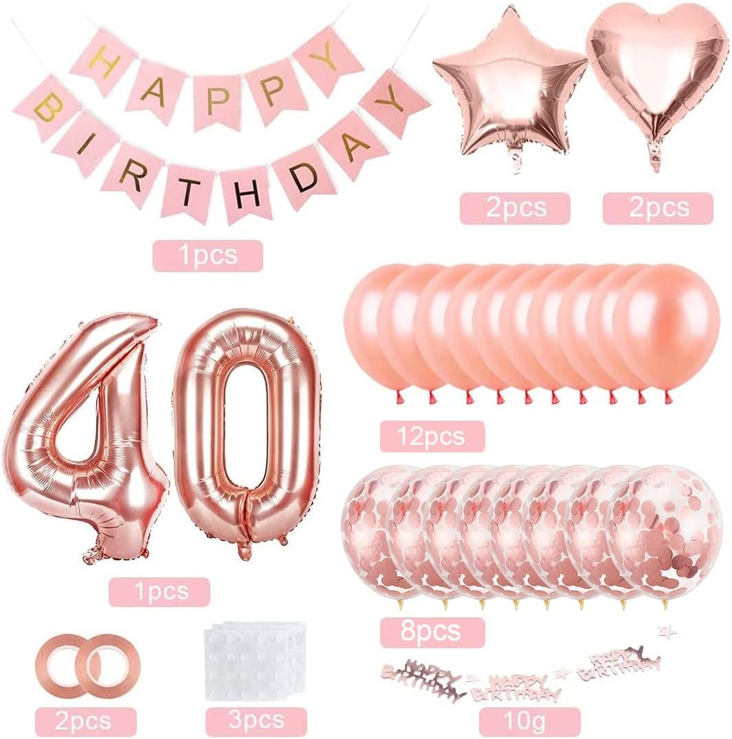 40. Geburtstag Deko-Set für Frauen in Roségold mit Ballons und Banner