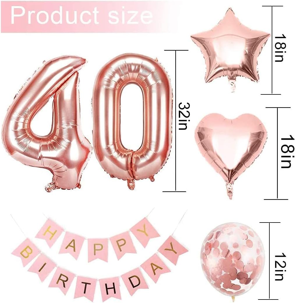 40. Geburtstag Deko-Set für Frauen in Roségold mit Ballons und Banner