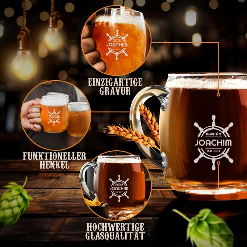 Personalisierter Bierkrug mit Gravur 500 ml – Geburtstagsgeschenk für Männer