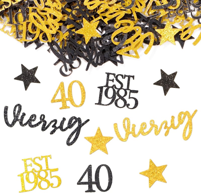 Tischdeko 40. Geburtstag Männer mit Glitzer-Konfetti schwarz-gold