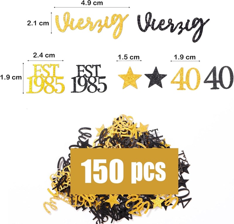 Tischdeko 40. Geburtstag Männer mit Glitzer-Konfetti schwarz-gold