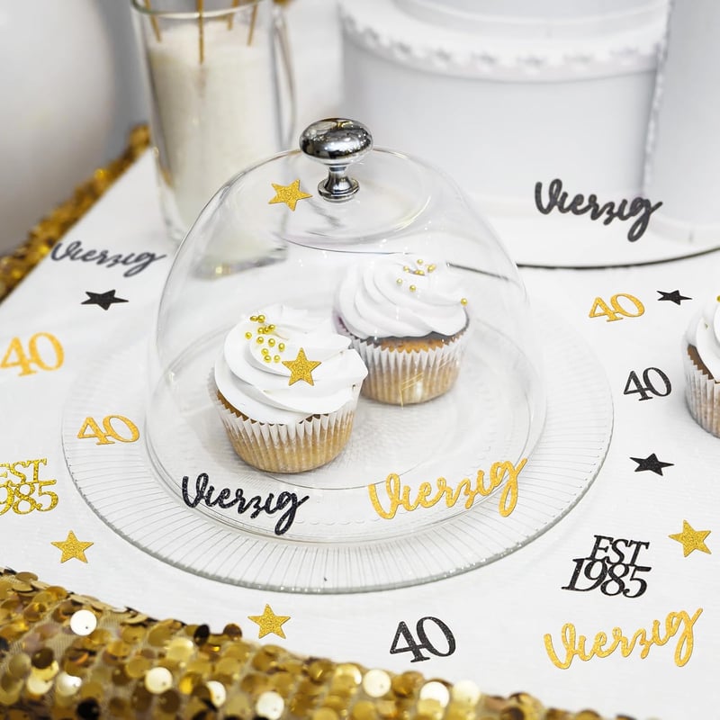 Tischdeko 40. Geburtstag Männer mit Glitzer-Konfetti schwarz-gold