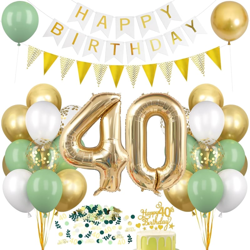 Geburtstagsdeko Set 40. Geburtstag in Salbeigrün mit Ballons und Banner