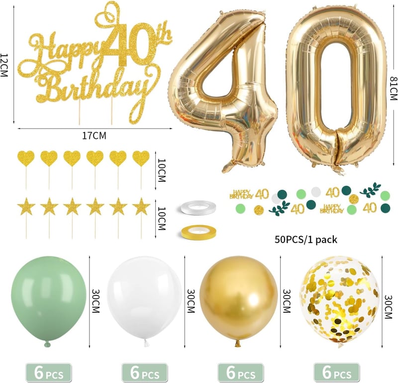 Geburtstagsdeko Set 40. Geburtstag in Salbeigrün mit Ballons und Banner