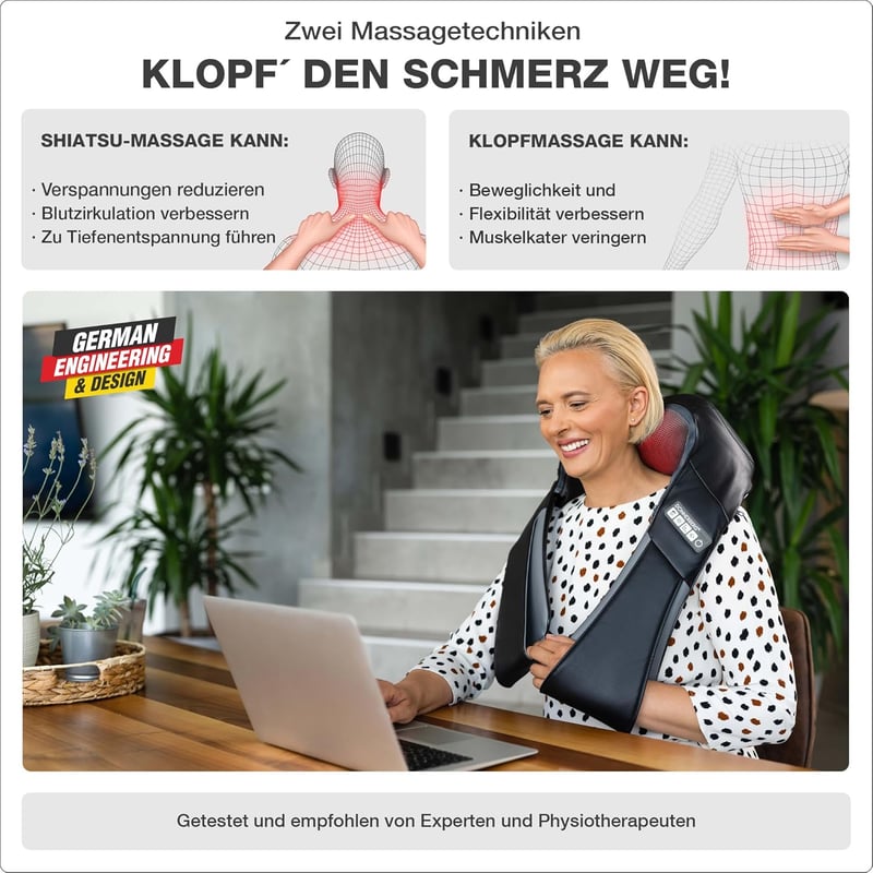 Shiatsu Nackenmassagegerät mit Wärmefunktion für Entspannung