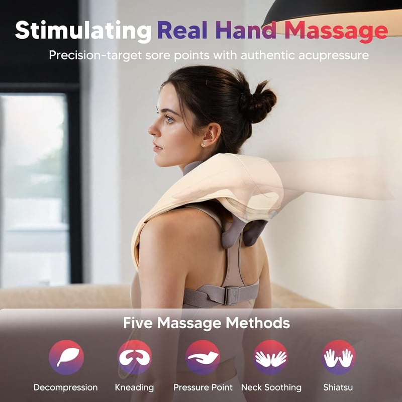 Kabelloses Nackenmassagegerät – Handgefertigte Entspannung mit Heizstufen und 90 Min. Akkulaufzeit