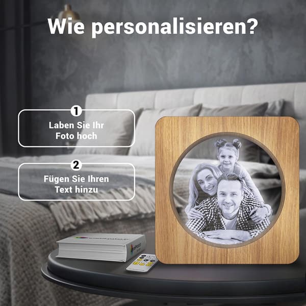 Personalisierte 3D-Fotolampe mit Lasergravur für Geburtstage