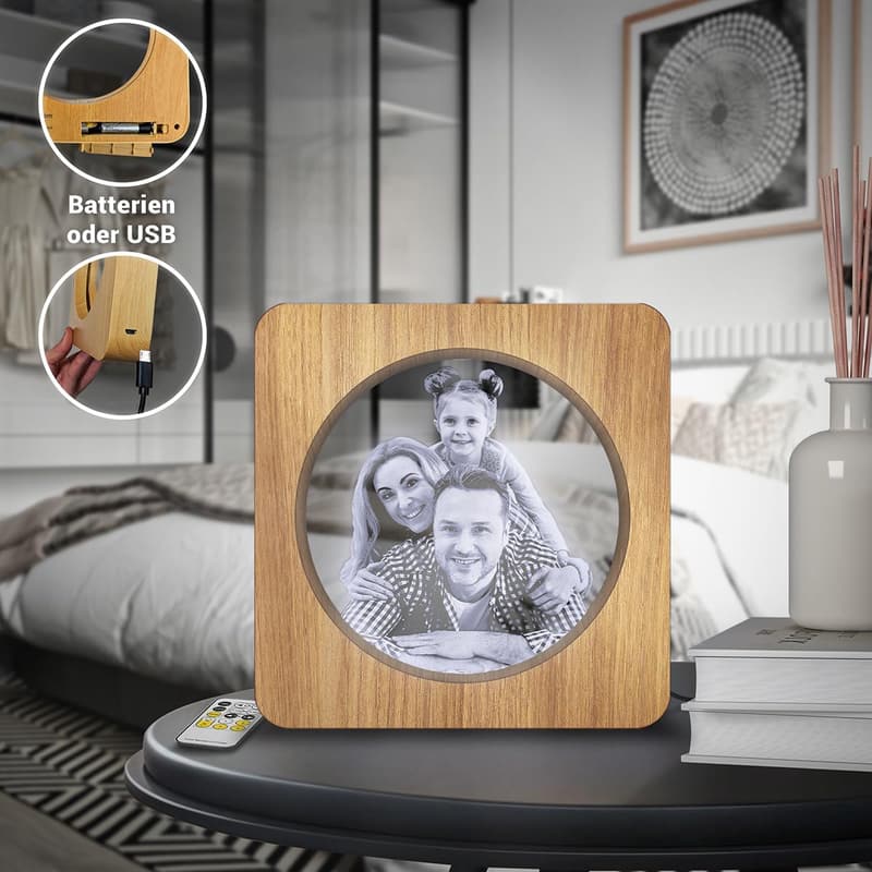 Personalisierte 3D-Fotolampe mit Lasergravur für Geburtstage