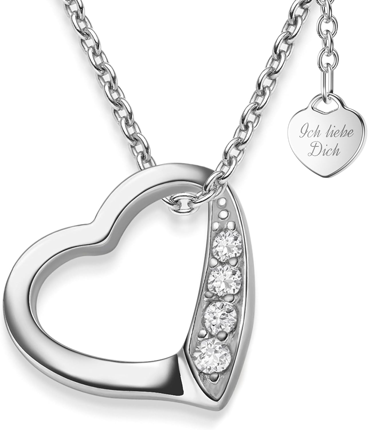 Herzkette aus 925er Silber mit verstellbarem Anhänger für Damen