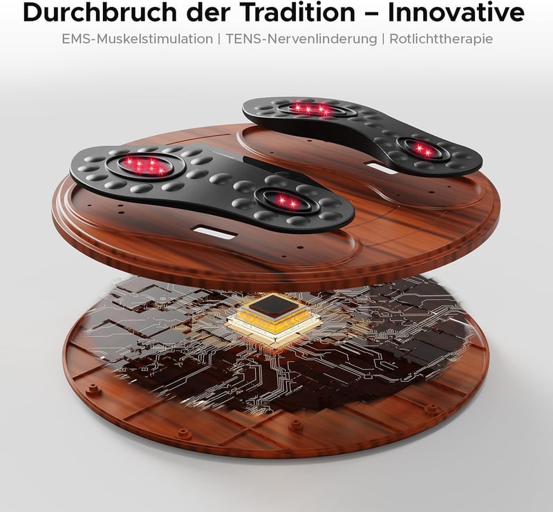 Rotlichttherapie Durchblutungsstimulator für Füße und Beine, EMS/TENS Massagegerät mit 4 Elektrodenpads