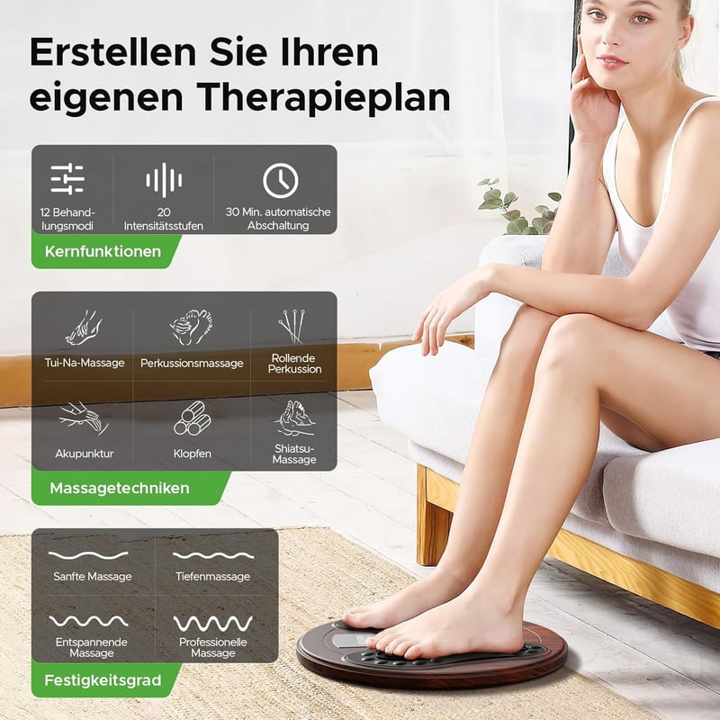 Rotlichttherapie Durchblutungsstimulator für Füße und Beine, EMS/TENS Massagegerät mit 4 Elektrodenpads