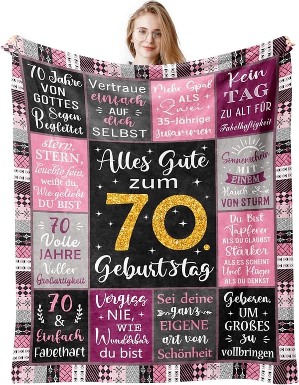 Geschenk zum 70. Geburtstag: Decke 200x150 cm für Frauen