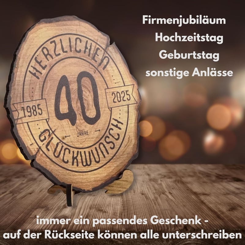 Holzscheibe 30cm - 40. Geburtstag Jubiläumsgeschenk 2025