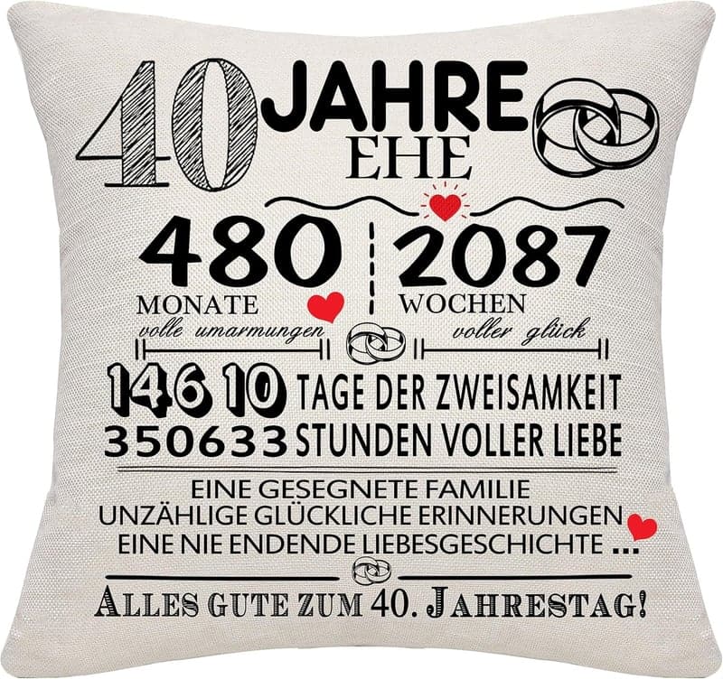 40. Jahrestag Kissenbezug für Paare – Erinnerungsdeko für Eltern
