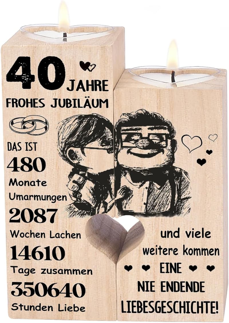 Rubinhochzeit Kerzenständer für Paare - Geschenk zum 40. Hochzeitstag