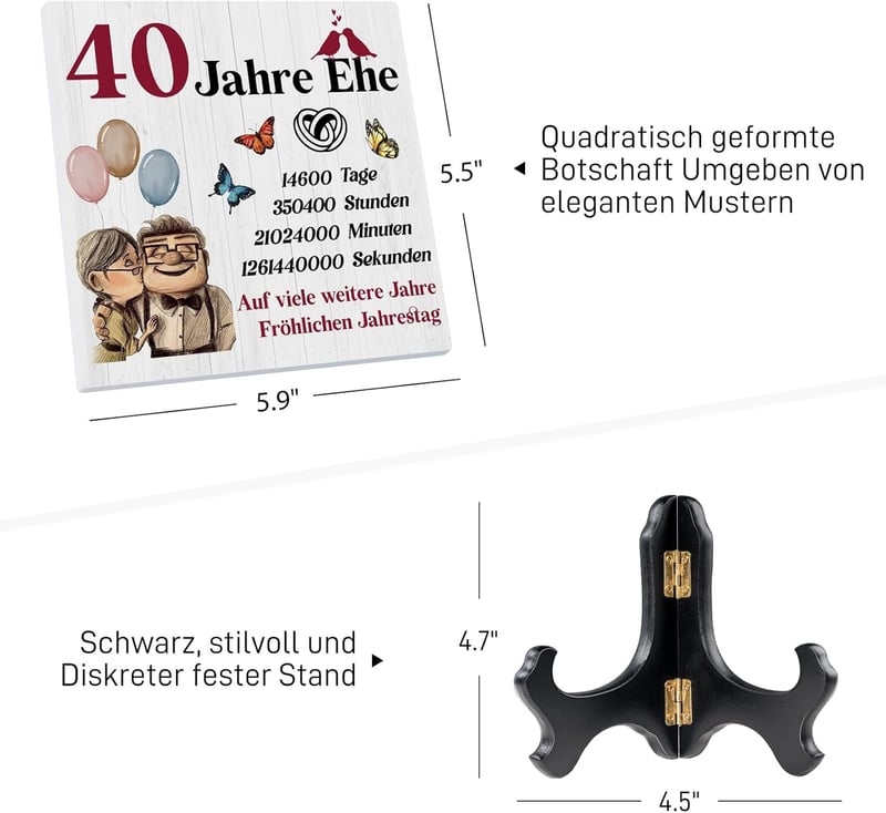 40. Hochzeitstag Geschenk für Paare – Acryltafel zur Rubinhochzeit