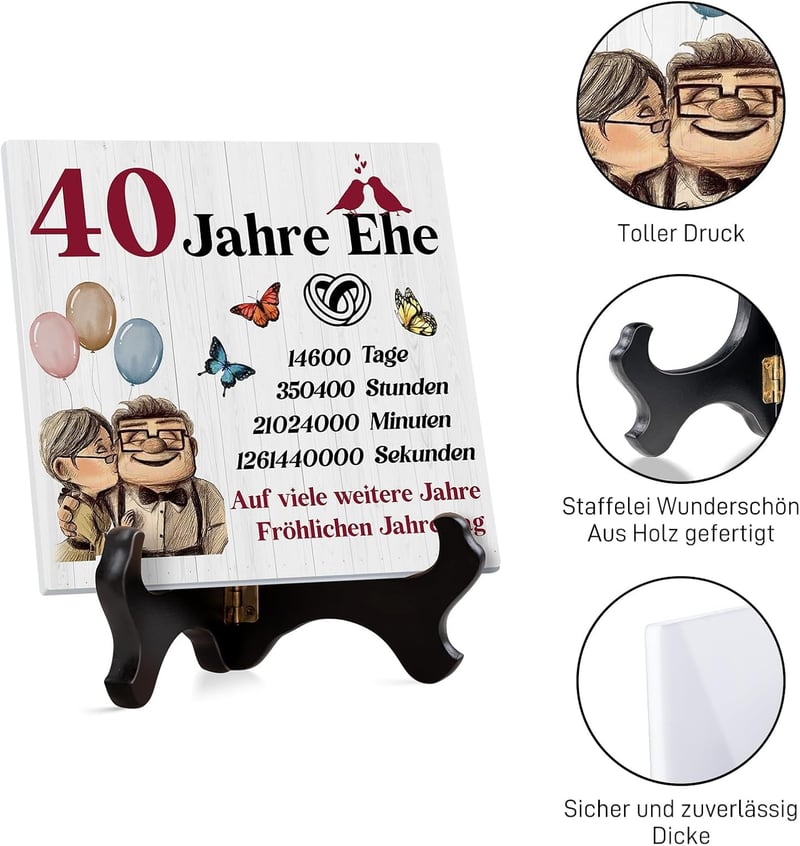 40. Hochzeitstag Geschenk für Paare – Acryltafel zur Rubinhochzeit