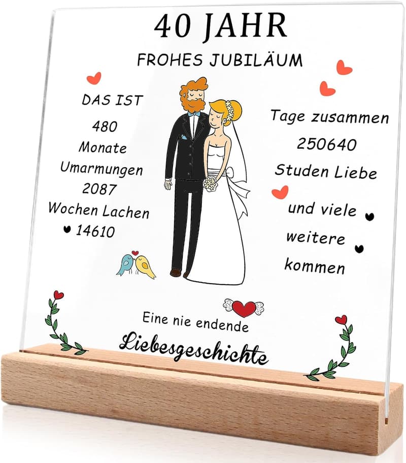 Gravierte Acryltafel zum 40. Hochzeitstag für Paare