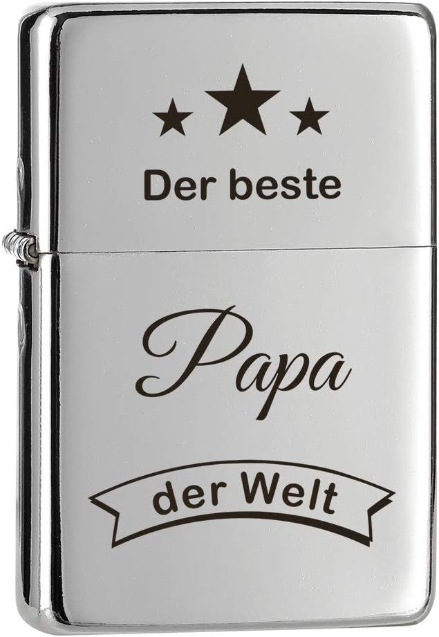 Graviertes Sturmfeuerzeug in Chromoptik – Geschenk zum Vatertag für Väter