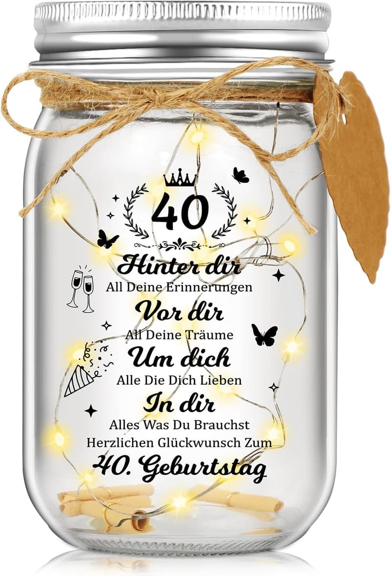 LED Flaschenlicht mit Spruch – Geschenkidee zum 40. Geburtstag für Liebste