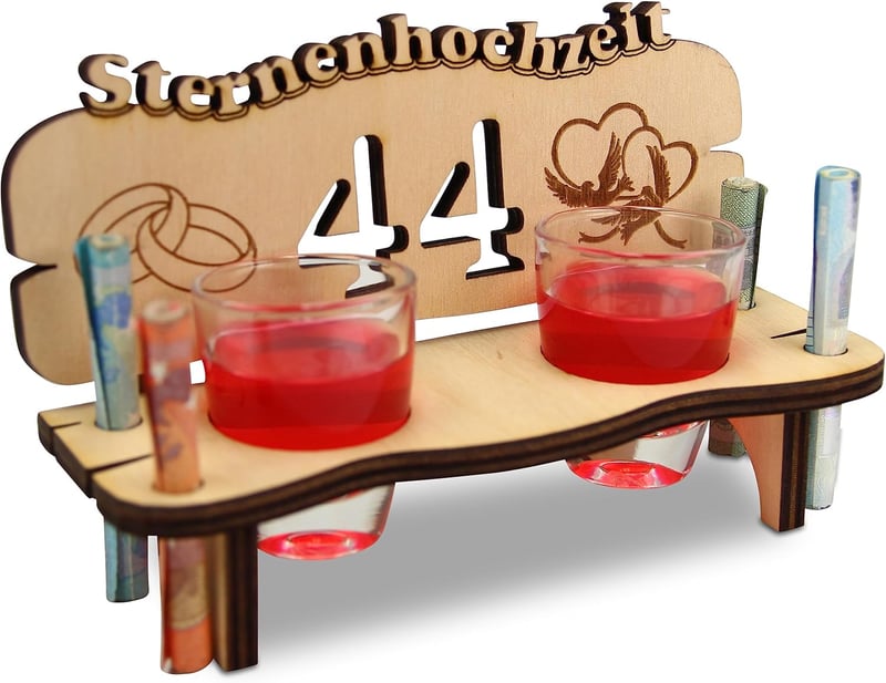 Hochzeitsschnapsbank aus Holz mit 2 Gläsern – 44. Jahrestag Geschenk für Paare