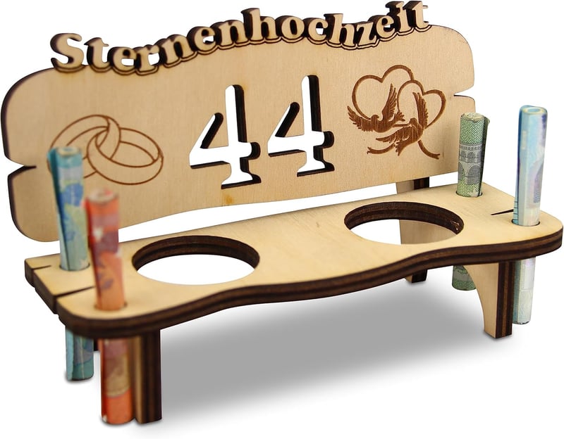 Hochzeitsschnapsbank aus Holz mit 2 Gläsern – 44. Jahrestag Geschenk für Paare