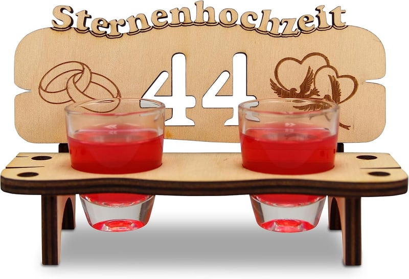 Hochzeitsschnapsbank aus Holz mit 2 Gläsern – 44. Jahrestag Geschenk für Paare