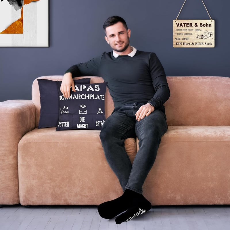 Geburtstagsgeschenk für Papa - 3-teiliges Set (Kissenbezug, Socken, Holzschild)