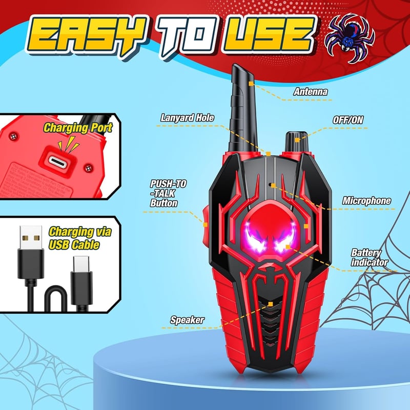 Aufladbares Walkie Talkie für Kinder 3-10 Jahre – Spider Spielzeug