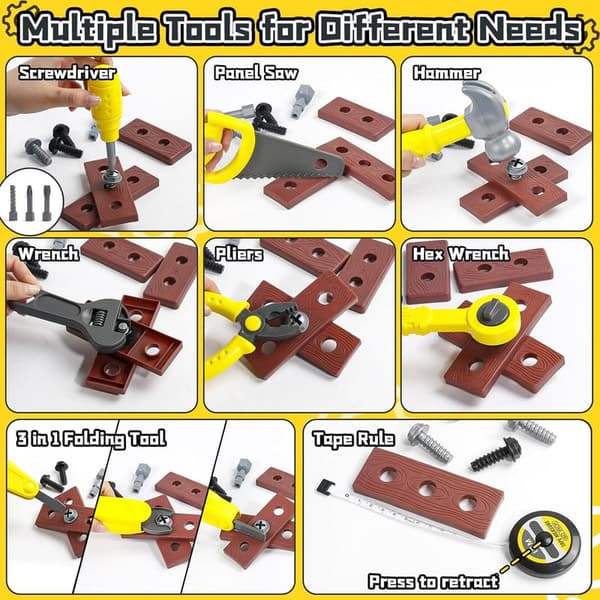 Montessori Werkzeugkoffer für Kinder ab 3 Jahren – 50-teiliges Set mit Bohrmaschine