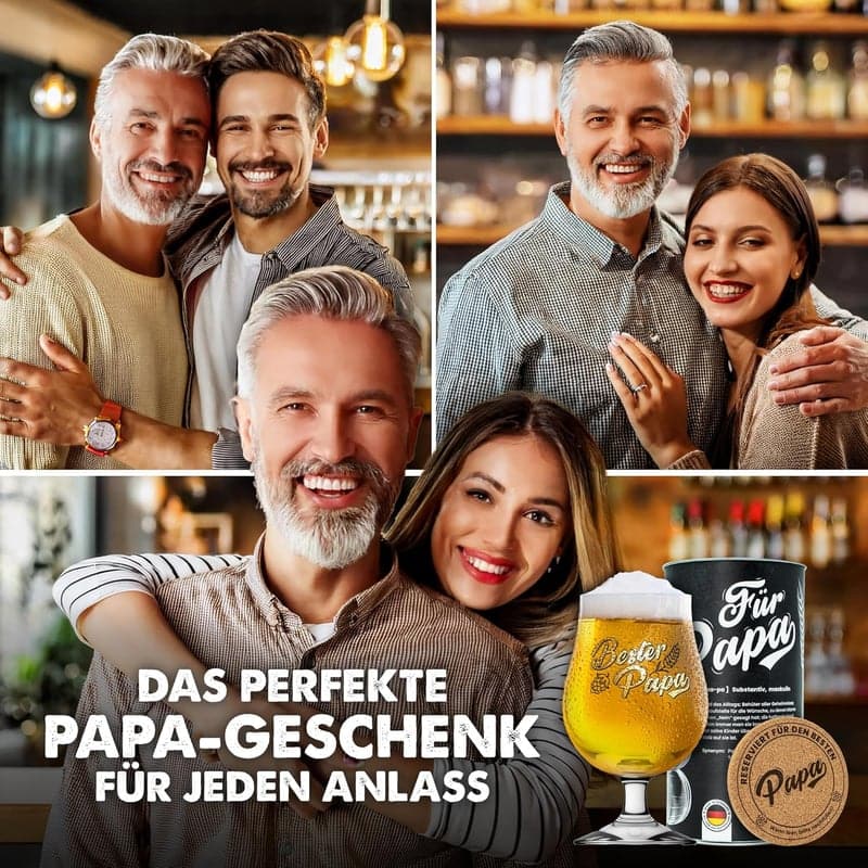 Bierglas für Papa in Geschenkbox mit Untersetzer | Echtgold | Vatertag