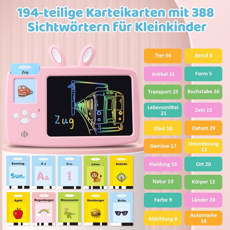 Sprechende Flash-Karten für Kinder 1-6 Jahre - 388 Wörter Montessori-Spielzeug