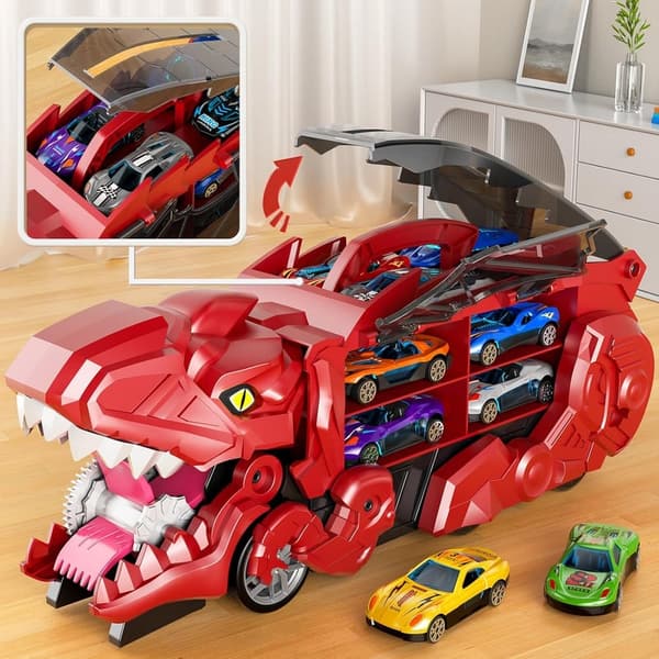 Dinosaurier-Transporter mit 10 Spielzeugautos für Jungen ab 3 Jahren