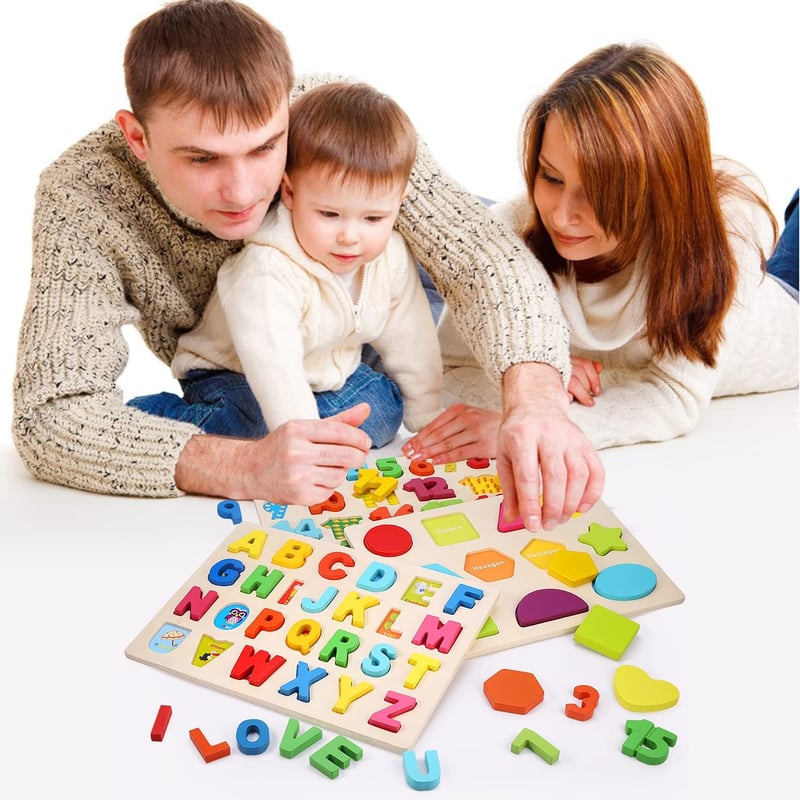 Montessori Holzpuzzle für Kleinkinder – Buchstaben & Zahlen (3er-Set)